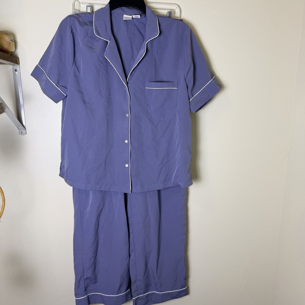 Cupcakes and Cashmere Pajama Set Pants Womens M Blue Short Sleeve Button Up Top
